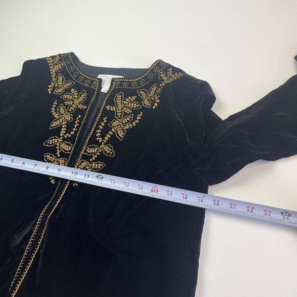 Velvet Floral Embroidered Crop Jacket XS Boxy Bell Sleeve Boho Hippie Holiday - Picture 5 of 10